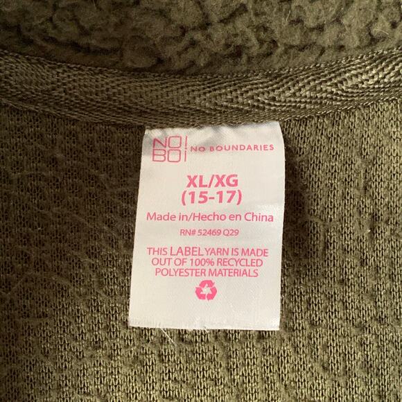 No Boundaries Juniors' Green Quarter Zip Sherpa Pullover Sweater XL (15-17) - Picture 10 of 10